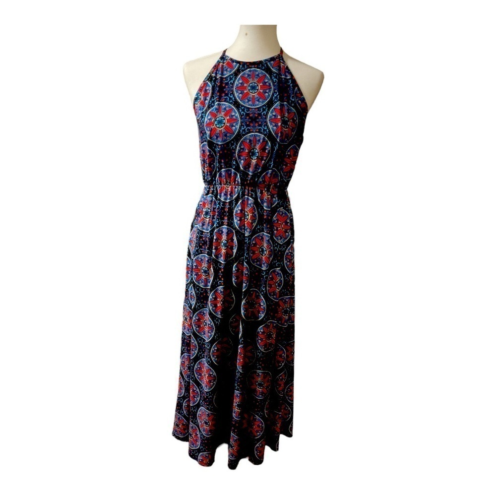 French Grey Graphic Print Knit Spaghetti Strap Maxi Dress